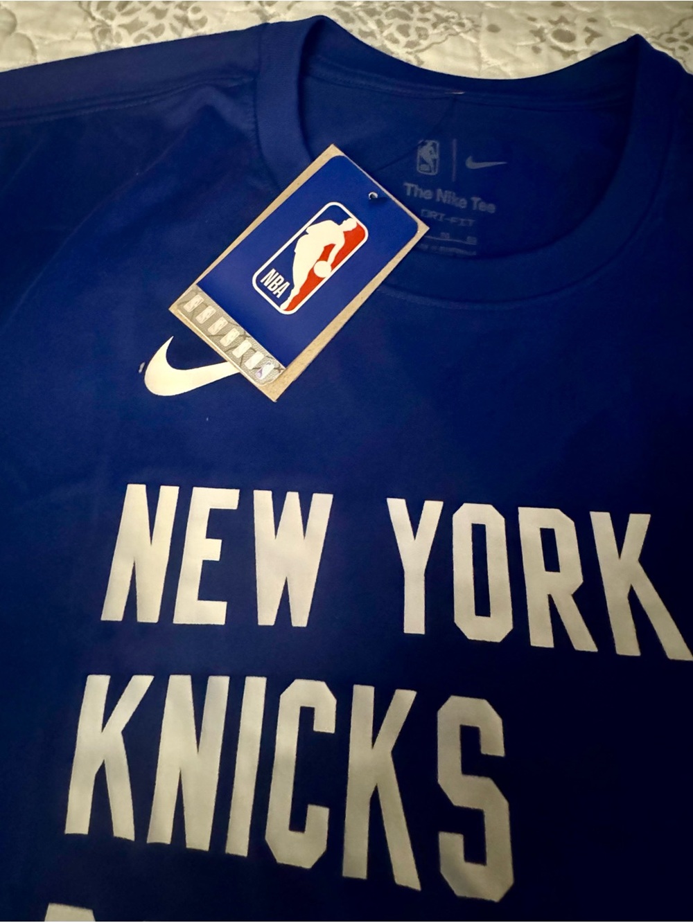 Nike New York Knicks Team Issue Pregame Warmup L/S Shirt (Blue) Mens Size XL - Picture 10 of 10